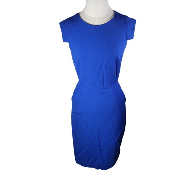 J.Crew Women Wool Blend Sheath Dress Royal Blue Cap Sleeve Size 00 - Picture 1 of 8
